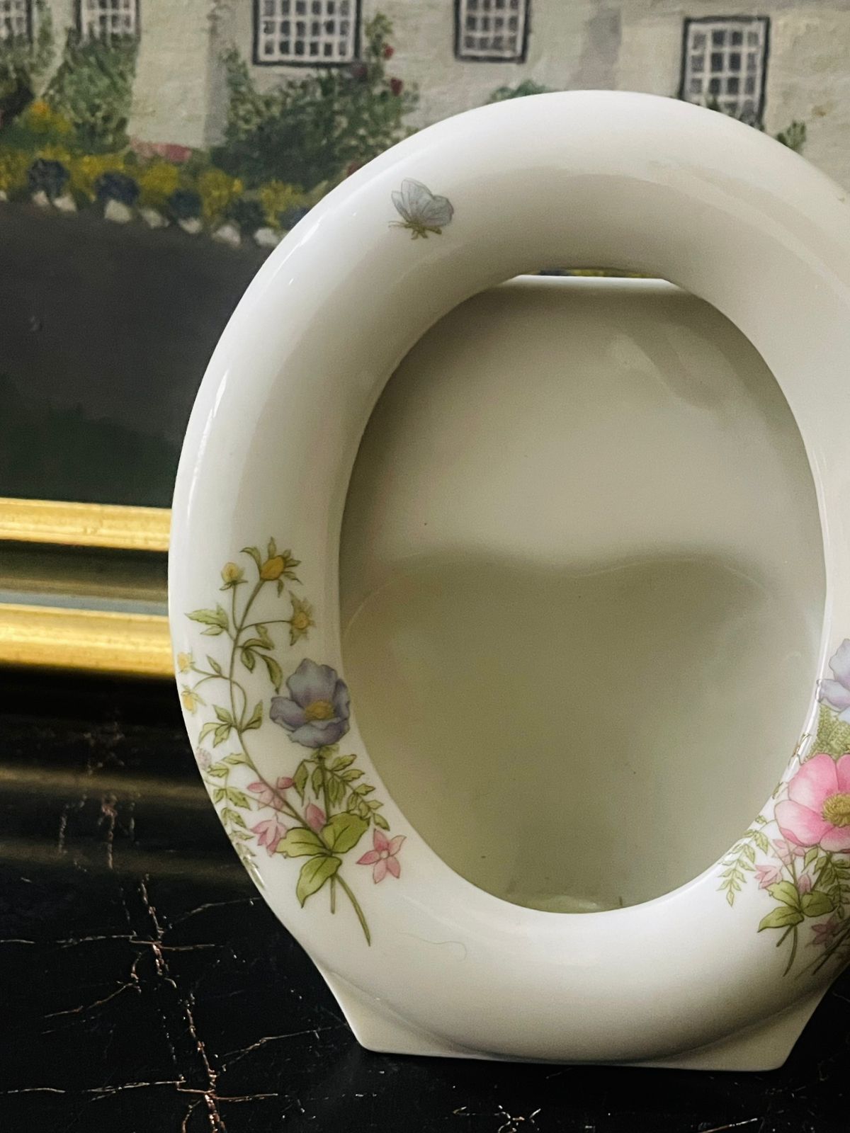 Oval Porcelain Bud Vase with Wildflower Design – 5.5” Vintage English Ceramic