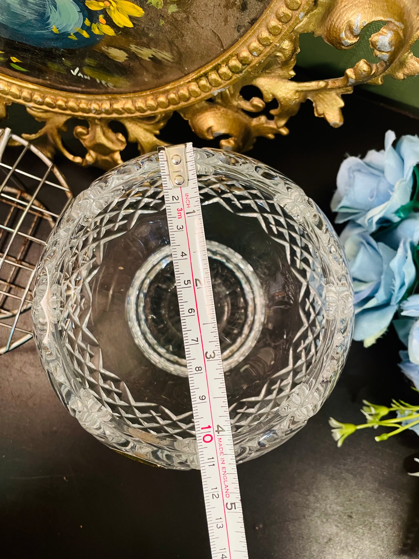 Royal Brierley Crystal Rose Bowl with Flower Grid
