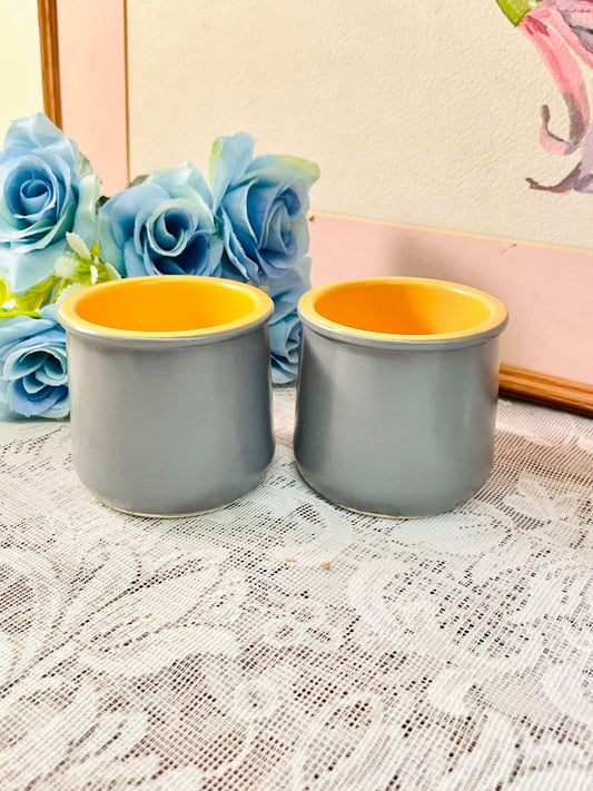Vintage Grey & Mustard Ceramic Planter Set (Pair)