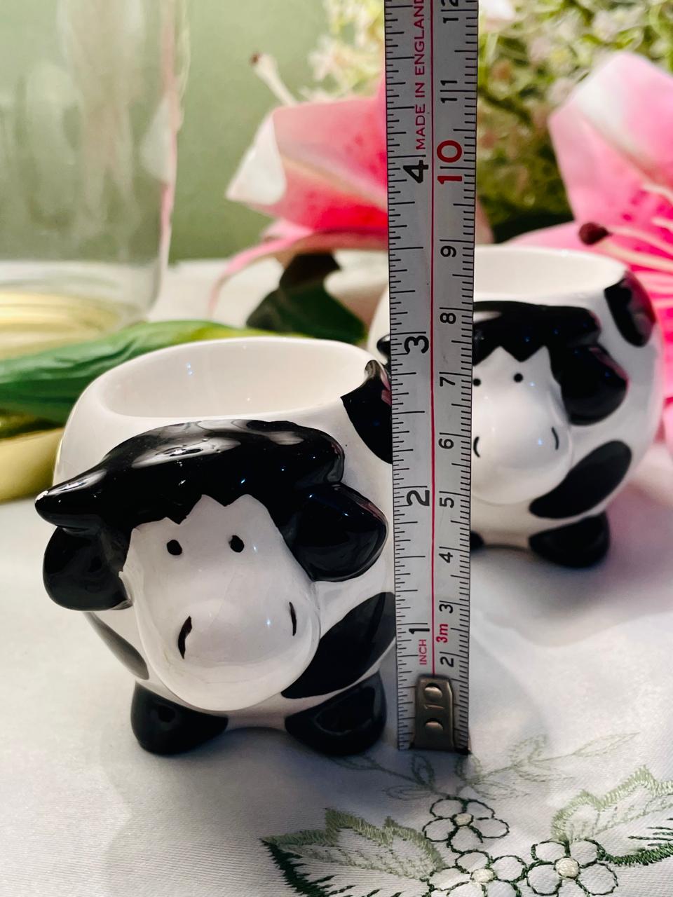 Black & White Cow Ceramic Egg Holder Set of 2 Farmhouse  7 cm