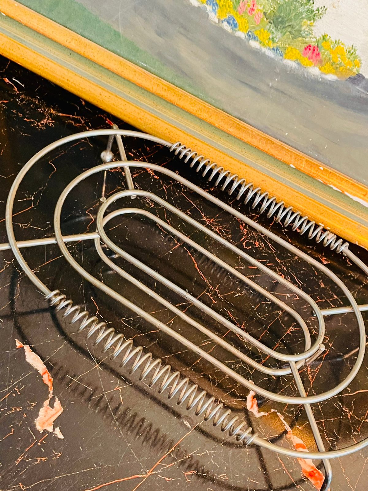 Vintage Metal Food Warmer Stand – Spring Heat Shield – Silver Trivet