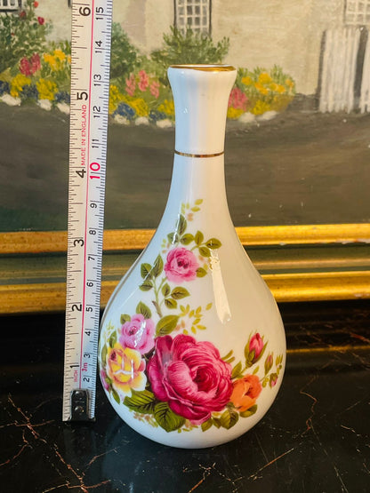 Mary Jane Fine Bone China Bud Vase – England – Hand-Decorated with Roses – 6 Inches