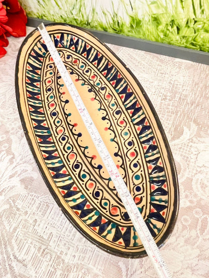 Hand Painted Moroccan Style Oval Ceramic Serving Dish