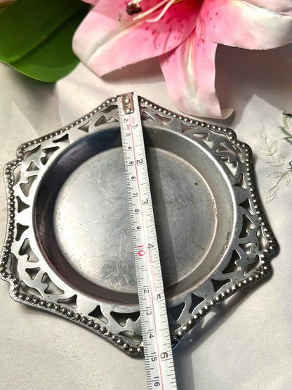Vintage Pierced Silver-Tone Metal Trinket Dish / Coaster Approx. 14 cm