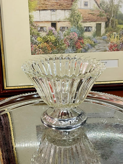 Vintage Pressed Glass Pedestal Dessert Bowl – Elegant Display Piece