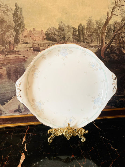 Royal Albert Satin Rose, fine bone china England, vintage floral plate, Royal Albert 1985 collection, English cottage decor, blue floral china, heirloom Royal Albert dish, collectible bone china Pakistan, vintage serving plate, English dinnerware
