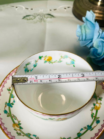 Sevres Border Floral Gold-Trim Cup & Saucer 2-Piece Set