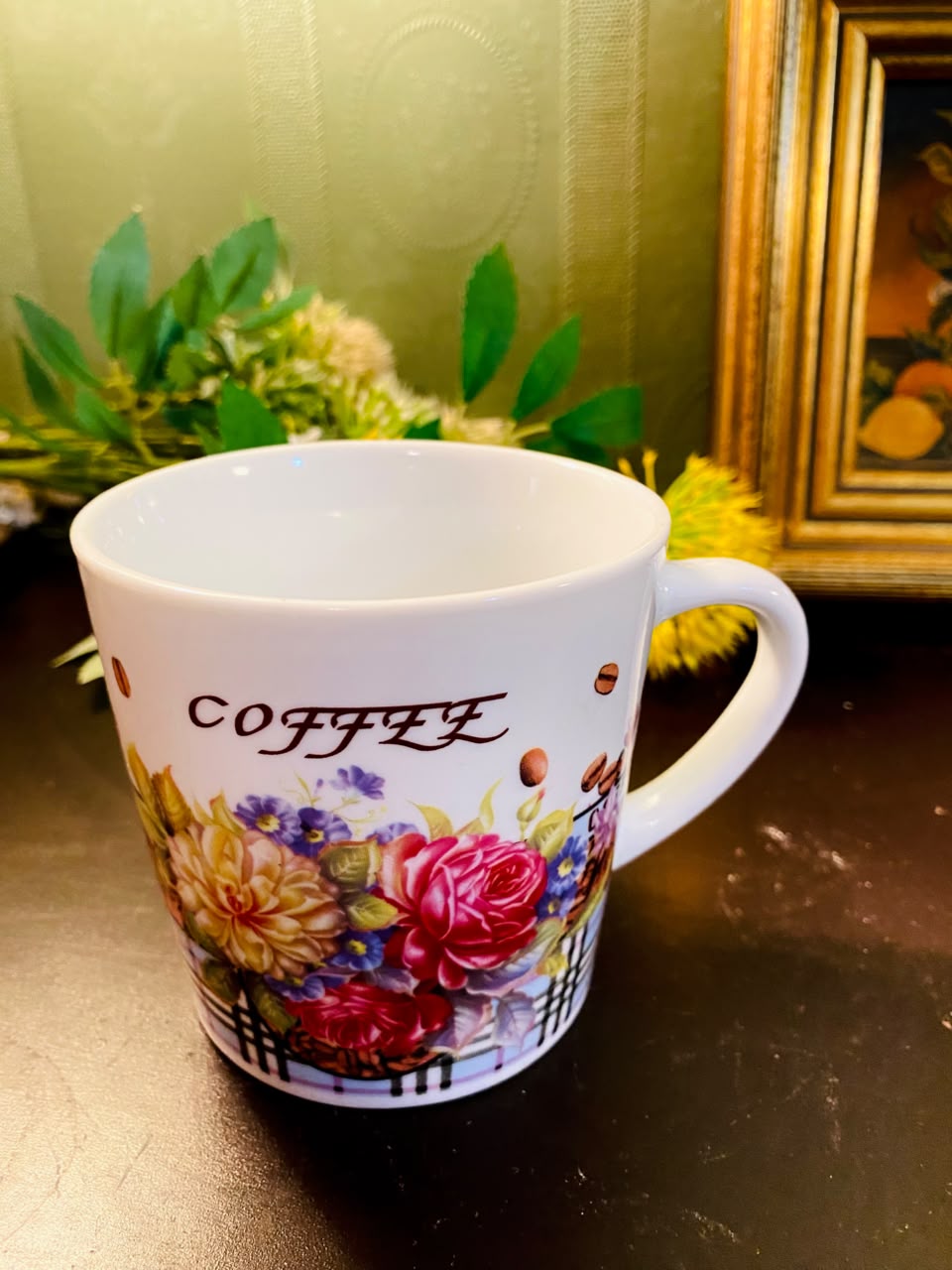 Vintage Floral Coffee Ceramic Mug 4 Inch Rose Design