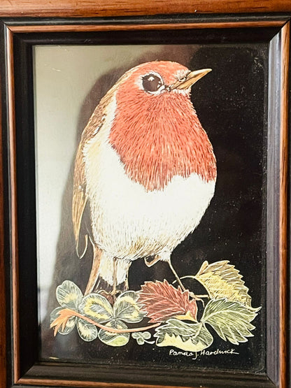 Vintage Framed Bird Art “Robin” by Pamela Hardwick – Handcrafted England