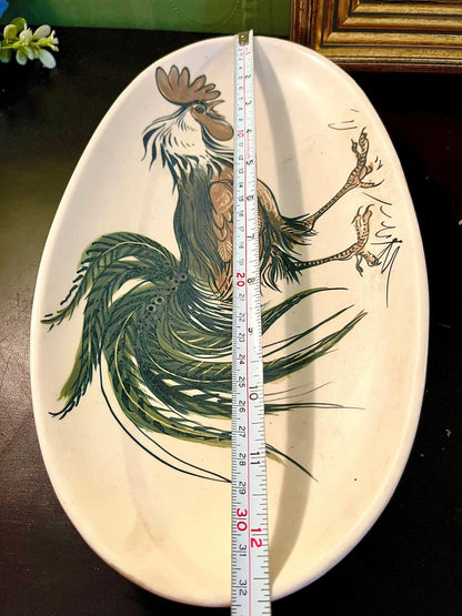 Large Rooster Ceramic Serving Platter – Oval Farmhouse Dish
