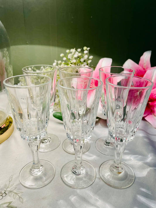 Vintage Fluted Crystal Goblets Set of 6, 15 cm