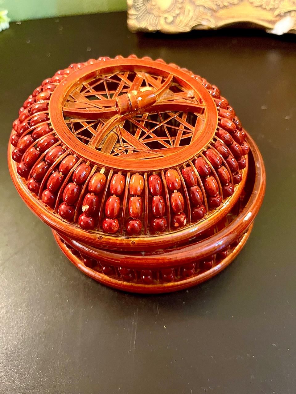 Vintage Woven Basket Trinket Box 5 Inch