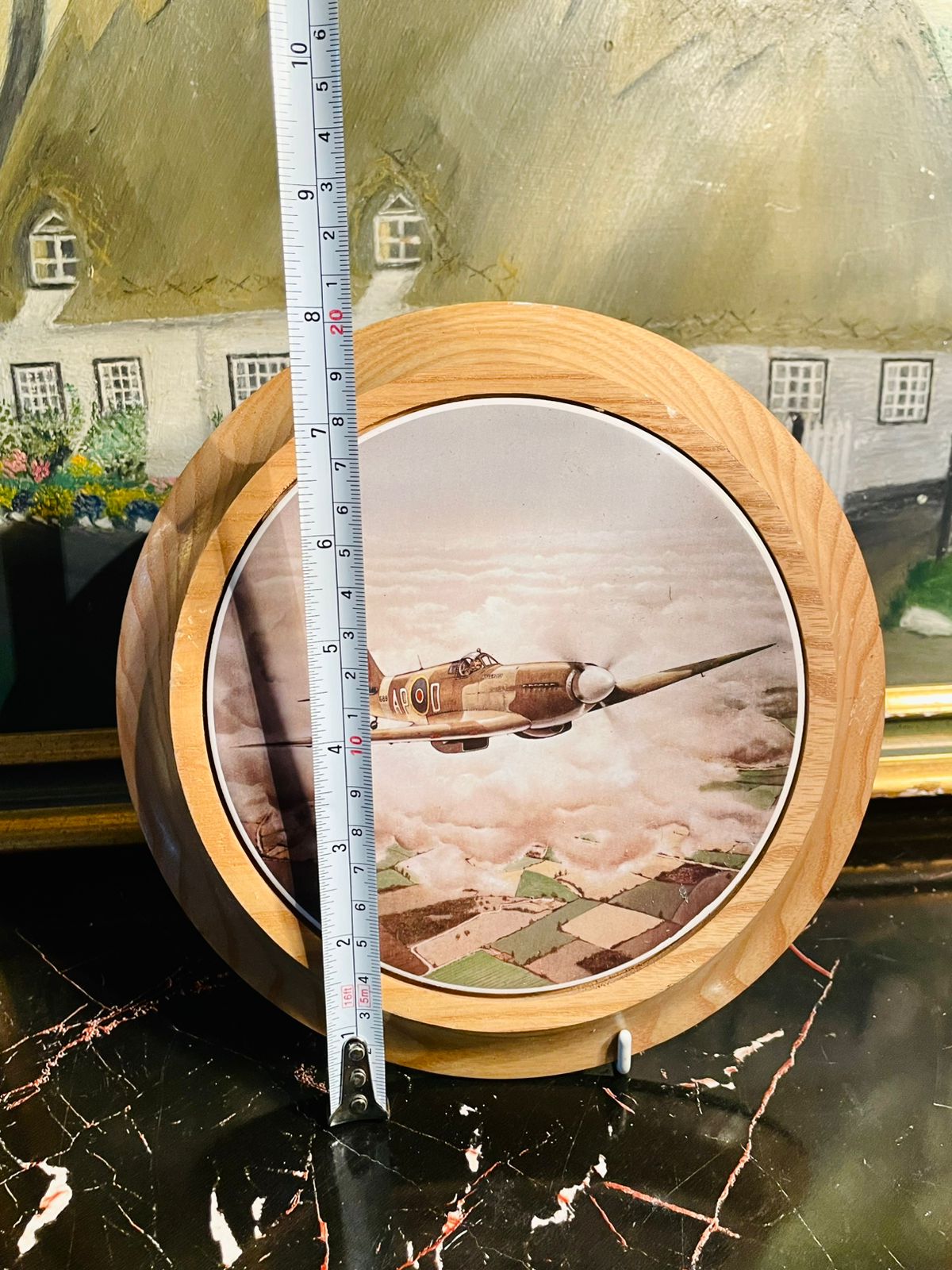 Vintage WWII Spitfire Fighter Plane Collector Plate – Handmade Wooden Frame England