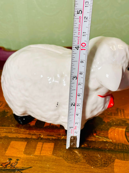 Vintage White Sheep Coin Bank Figurine – 4 Inch