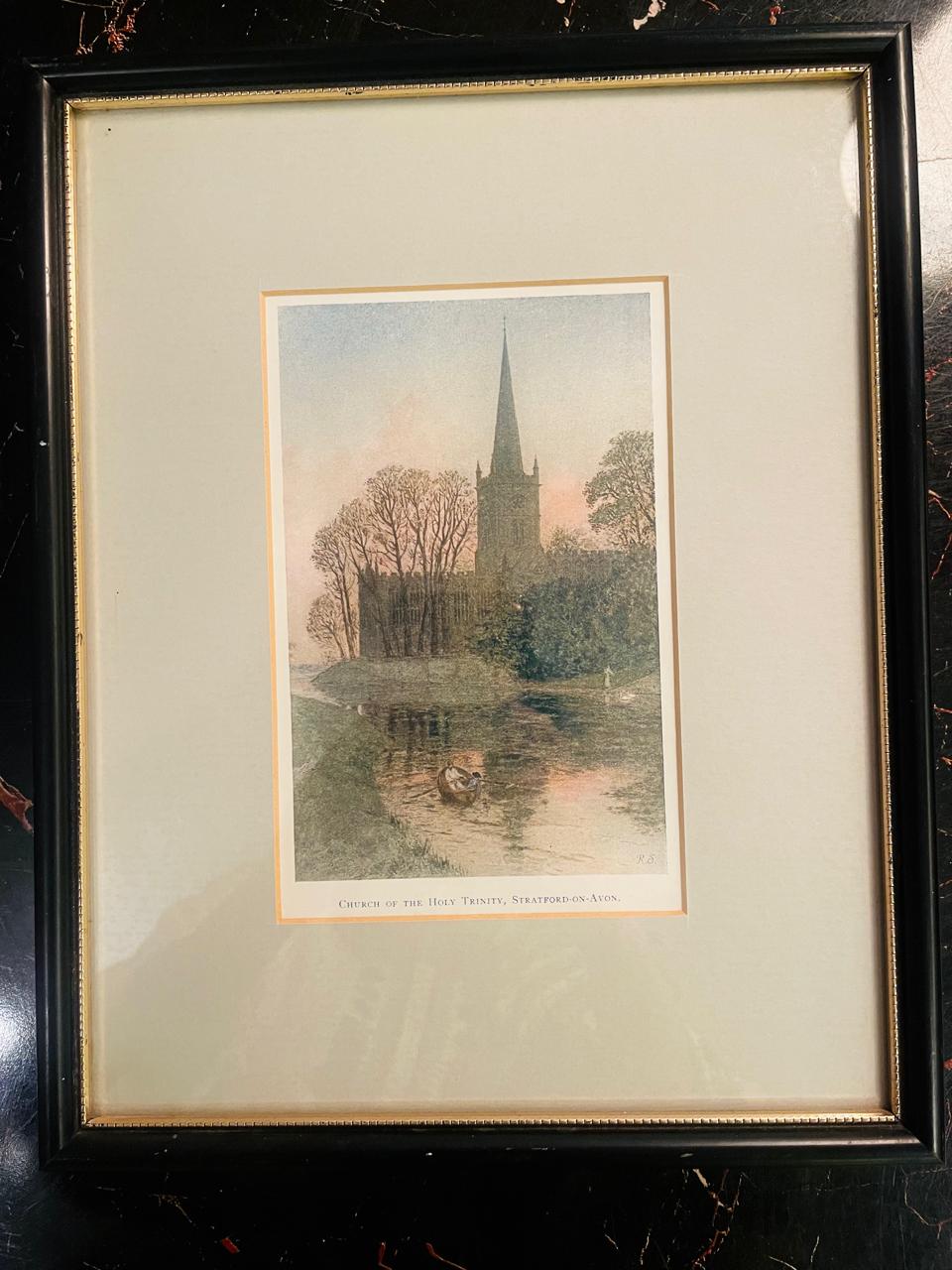 Vintage Stratford Church Painting Framed England Landscape Art