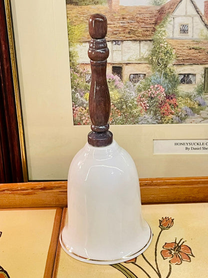 Vintage Floral China Bell with Wooden Handle – Rose Pattern
