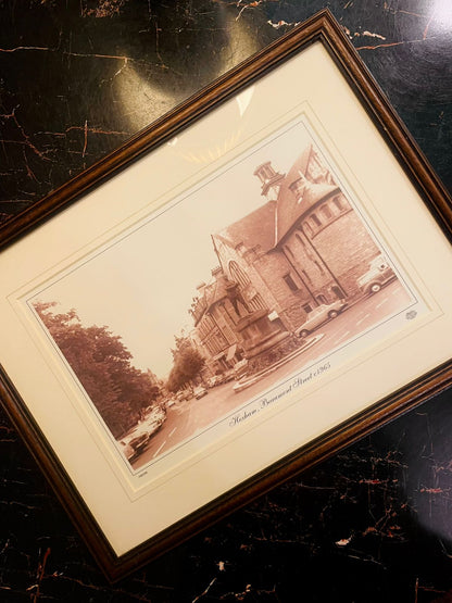 Vintage Sepia Street Scene Framed Wall Art 1965