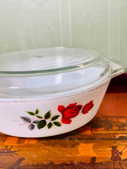 Red Rose Oven-Safe Casserole Dish with Lid 10"