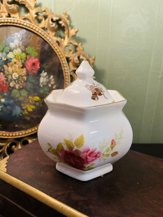 Vintage Floral Ceramic Sugar Bowl with Lid Cottage Core Decor
