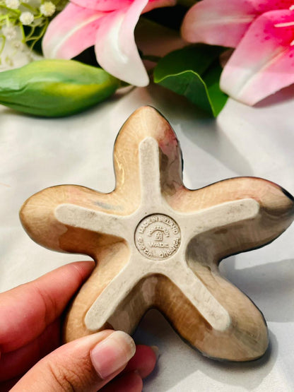 Brown & Blue Starfish-Shaped Ceramic Trinket Dish 5 in