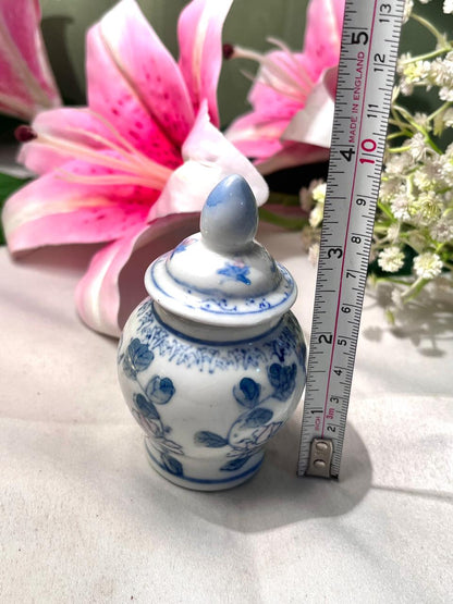 Blue & White Floral Lidded Ceramic Jar 3.5 Inch