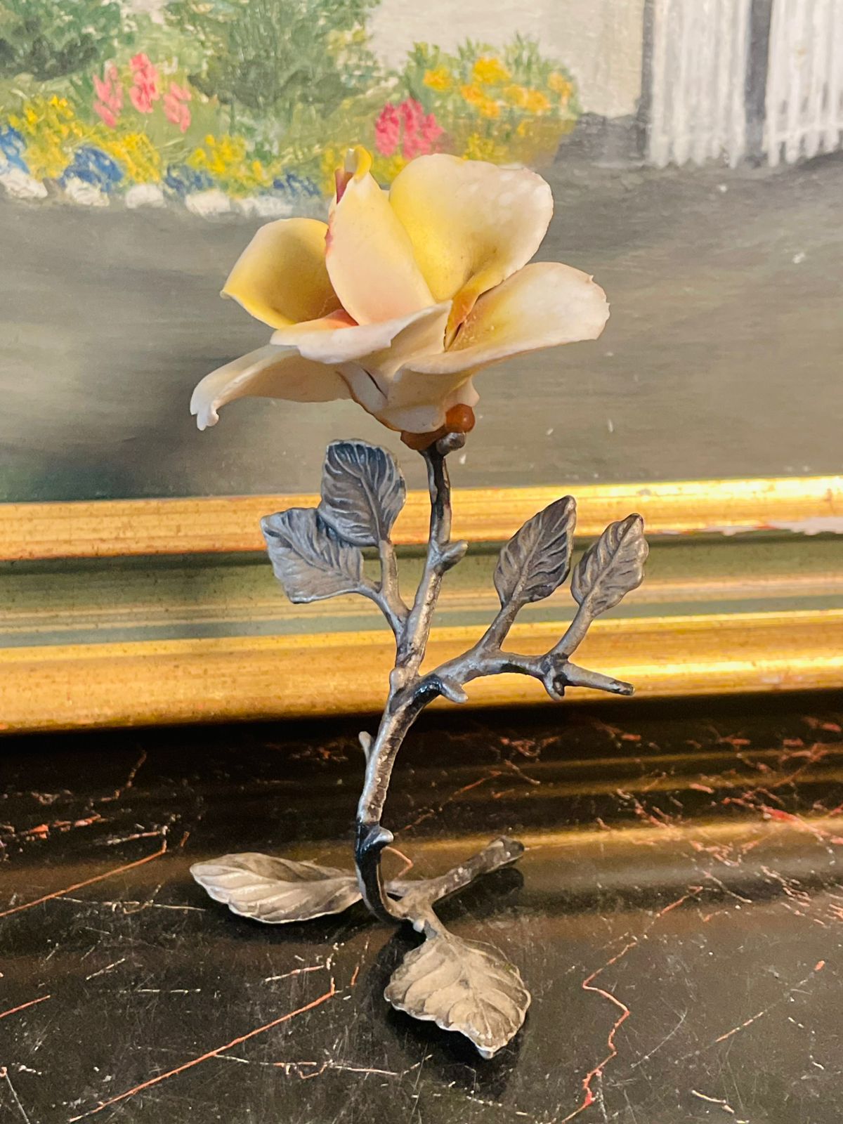 Porcelain Rose with Metal Stem (11.5cm )– Handcrafted Decorative Flower – England