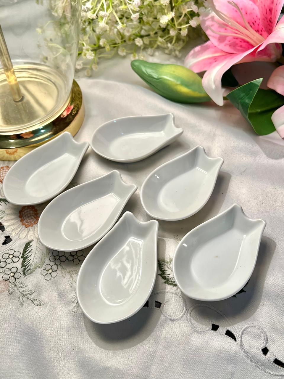 White Ceramic Spoon Rest Dishes – Set of 6, 3.5 Inch