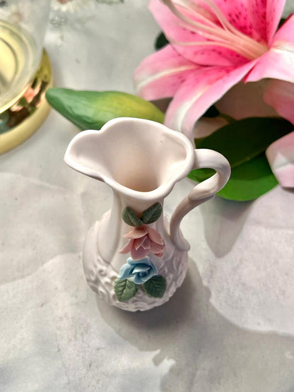 White Ceramic Floral Rose Jug Vase – 5 Inches