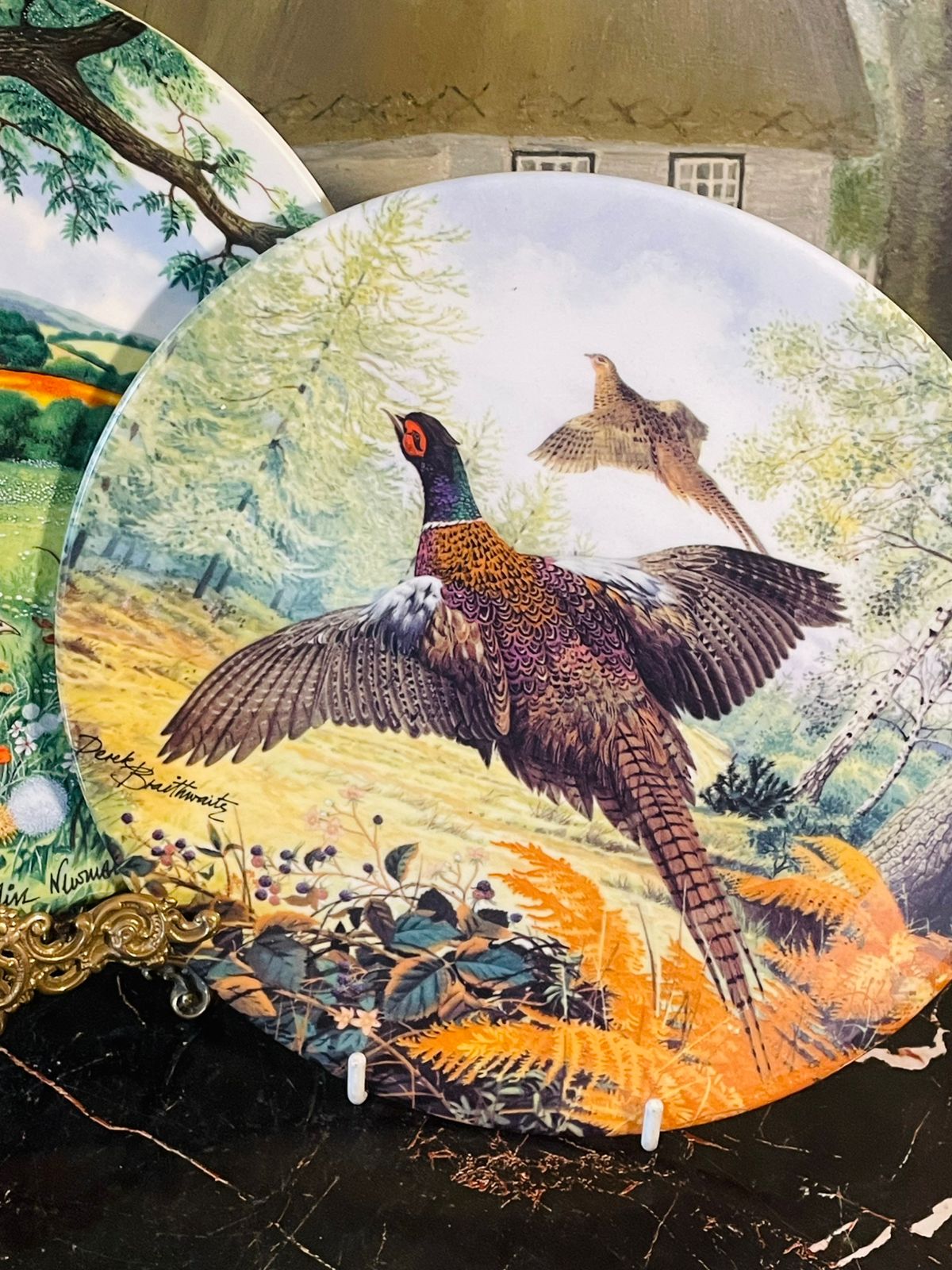 Set of 2 Wedgwood & Royal Grafton Pheasant Decorative Plates – England (1987)