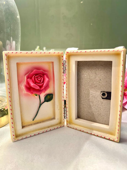 Pink Rose Hinged Double Photo Frame 4.5"