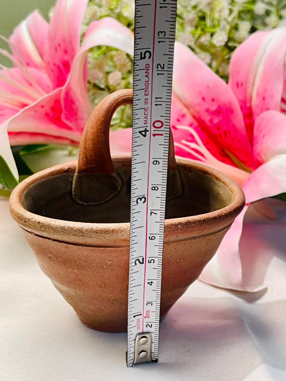 Vintage Brown Ceramic Basket Planter Approx. 10 cm
