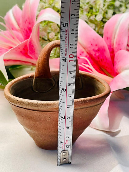 Vintage Brown Ceramic Basket Planter Approx. 10 cm