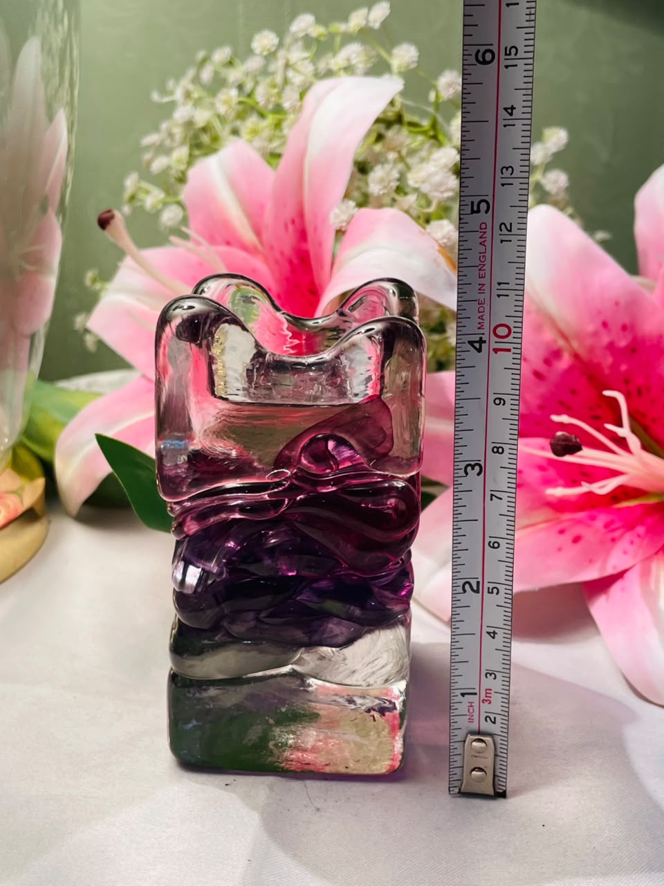 Purple Swirl Crystal Candle Holder Approx. 9 cm