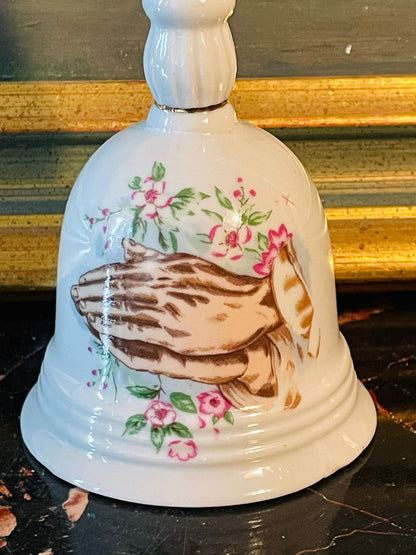 Vintage Hand-Painted Ceramic Bell with Floral & Ribbon Motif – 5 Inches Tall