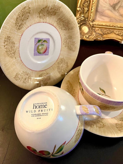Set of 2 Vintage Fruit Tea Cup Saucer Sets