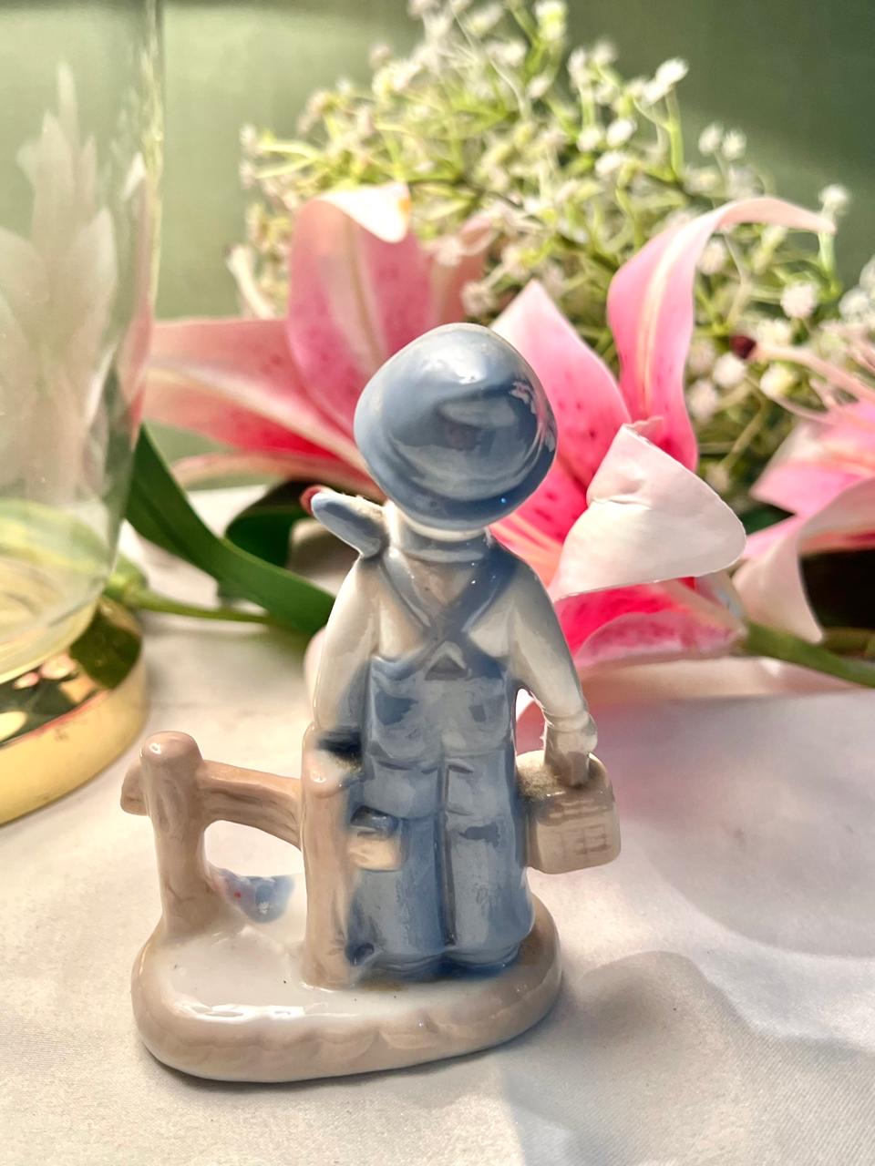 Blue Child Traveller Figurine with Suitcase 11cm