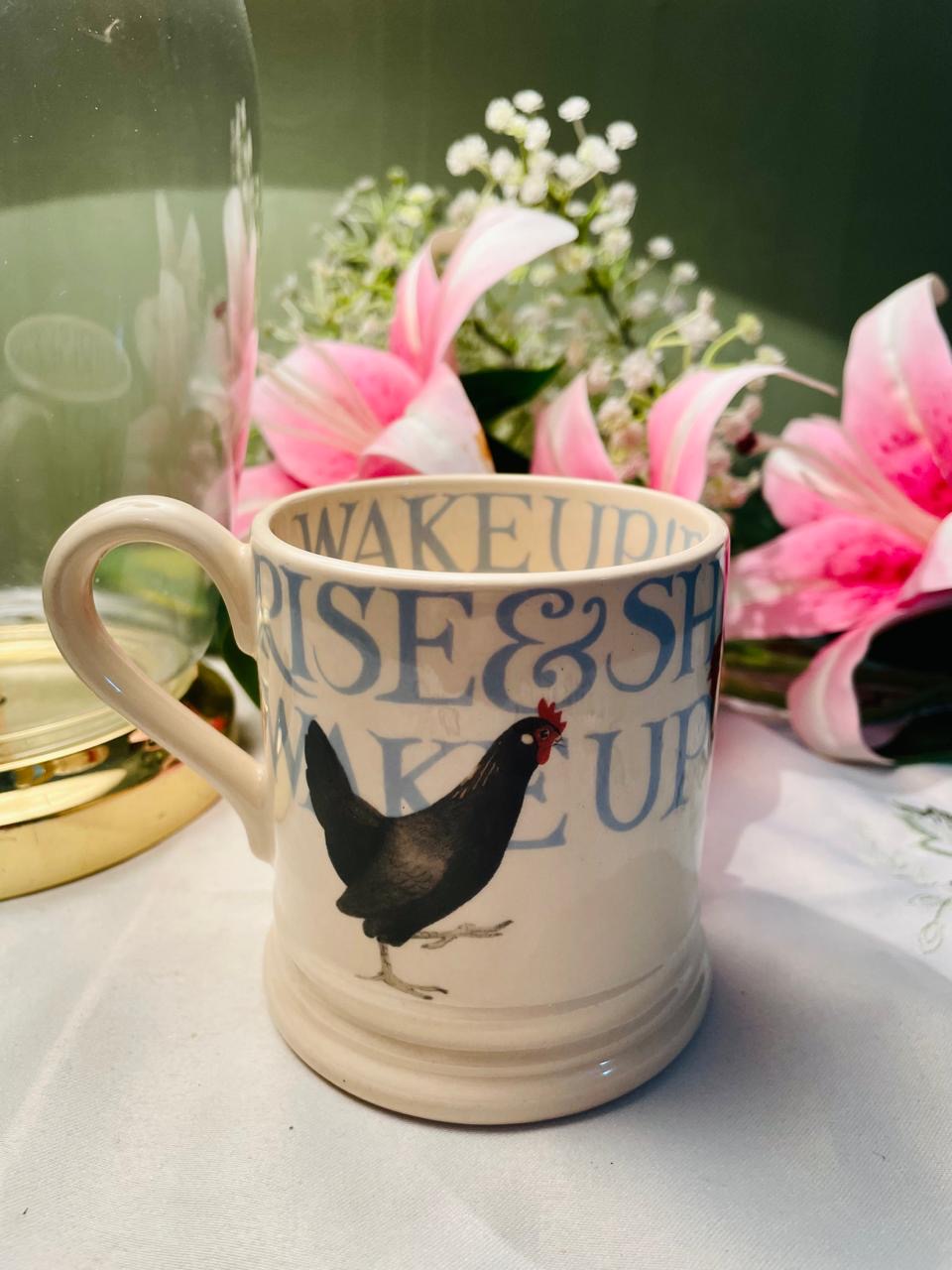 Black Hen Typography Mug Cream Blue 9 cm