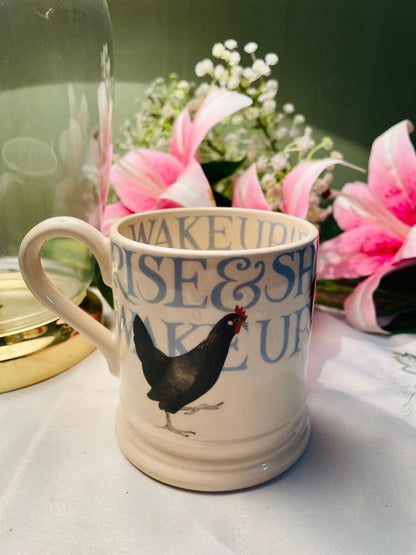 Black Hen Typography Mug Cream Blue 9 cm