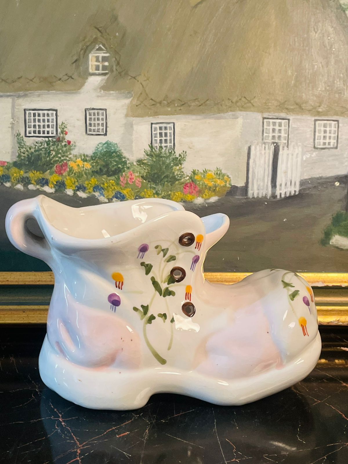 vintage planter, ceramic boot vase, cottagecore decor, floral boot planter, pastel ceramic decor, english vintage pottery, whimsical planter, cute flower pot, shabby chic home, sunsetvintage, victorianstyle decor, collectible ceramics, gardencharm, cottageaesthetic