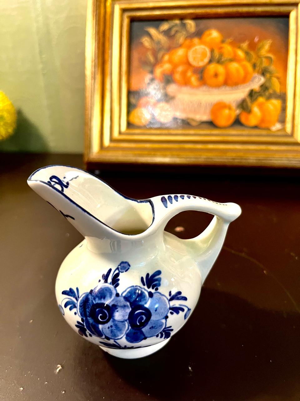 Vintage Blue & White Floral Ceramic Creamer Jug – 4 Inch