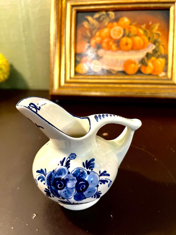 Vintage Blue & White Floral Ceramic Creamer Jug – 4 Inch