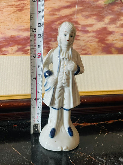 Antique German Porcelain Blue & White Man Figurine Blue Pottery Home Decor