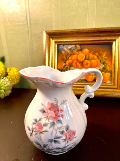 Vintage Pink Peony Porcelain Pitcher – 6 Inch