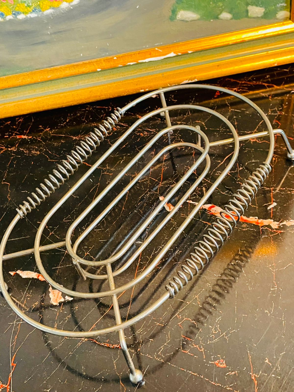 Vintage Metal Food Warmer Stand – Spring Heat Shield – Silver Trivet