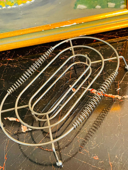 Vintage Metal Food Warmer Stand – Spring Heat Shield – Silver Trivet