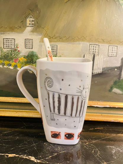 Long Cat Mug + Spoon, Tea mug, Coffee mug ,Oven Safe, Ceramic , England