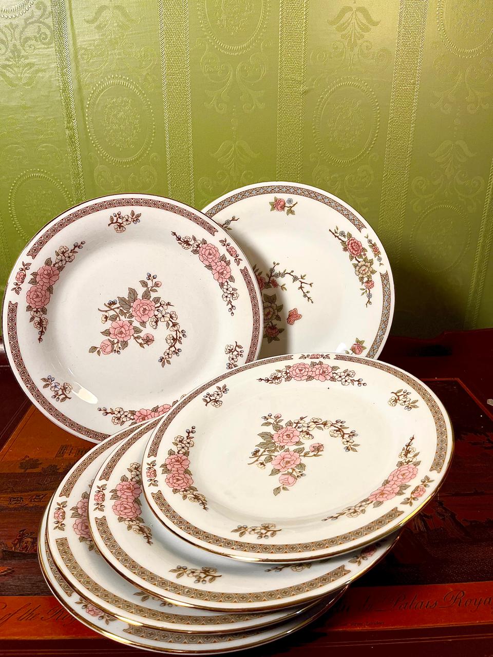 Crown Ming Fine China Pink Floral Medium Plates | Set of 6