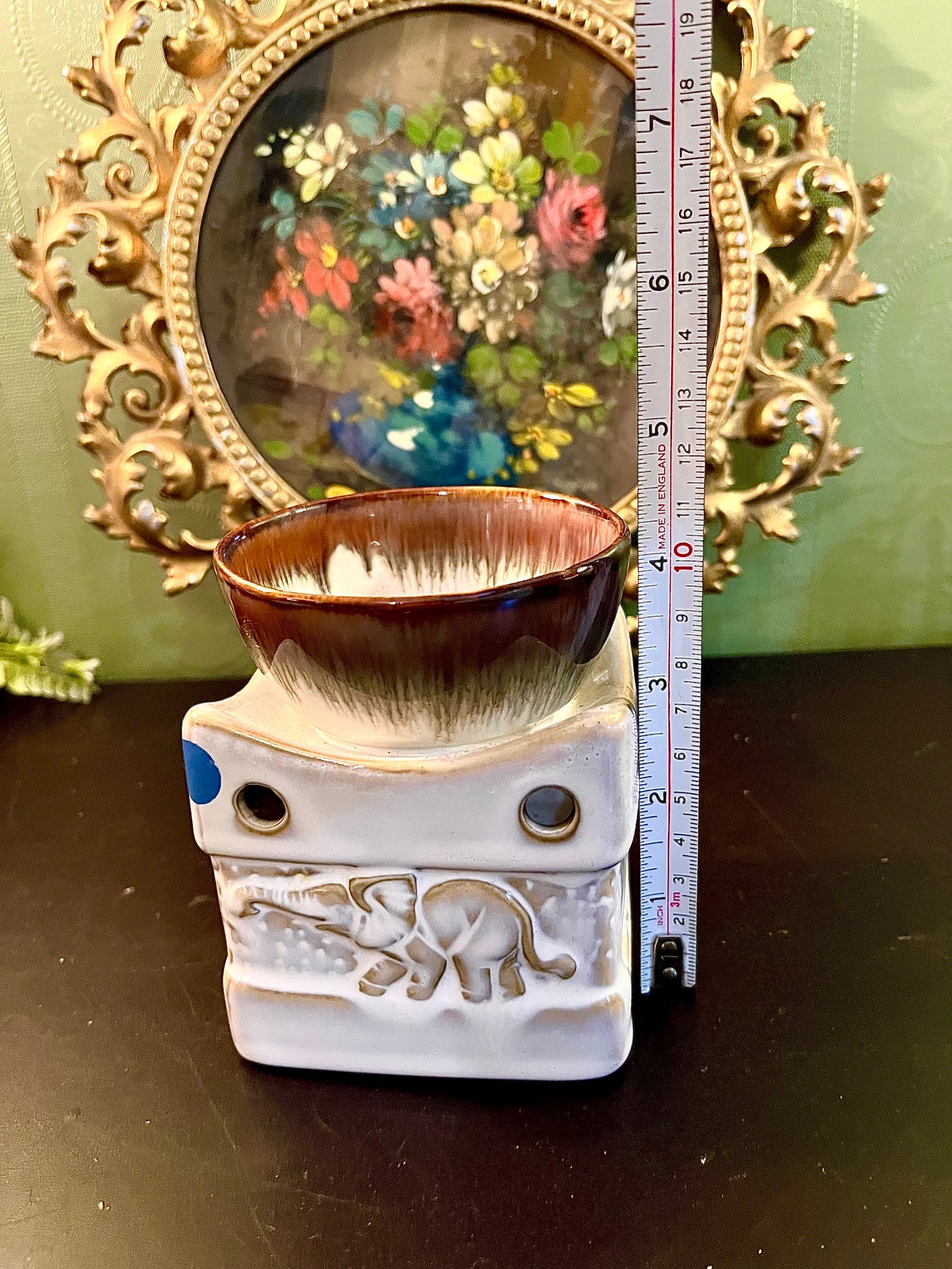 Ceramic Elephant Wax Melt Burner with Brown Glazed Bowl