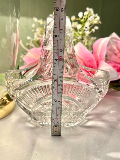 Vintage Clear Crystal Basket with Handle – 7 x 5.5 Inch