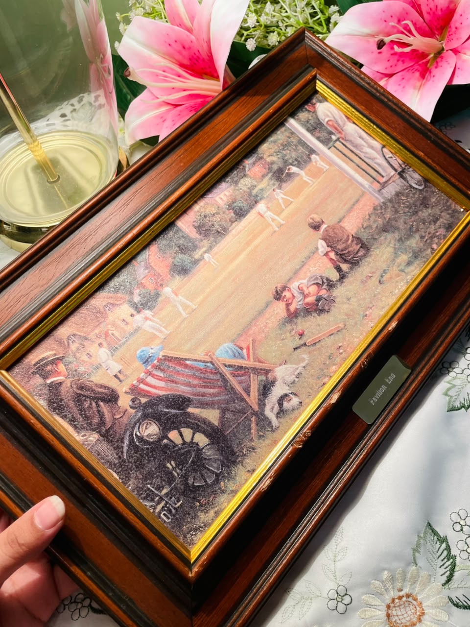 Pavilion End Cricket Framed Print Brown Frame Approx. 38 cm